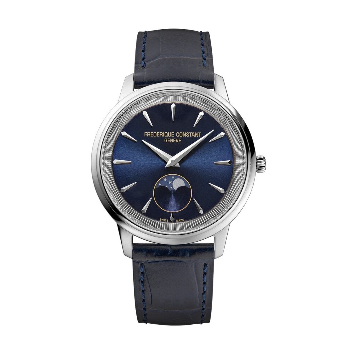 Frédérique Constant Moneta Moonphase FC-206N3S6 Horloge - Leer - Blauw - Ø 37 mm