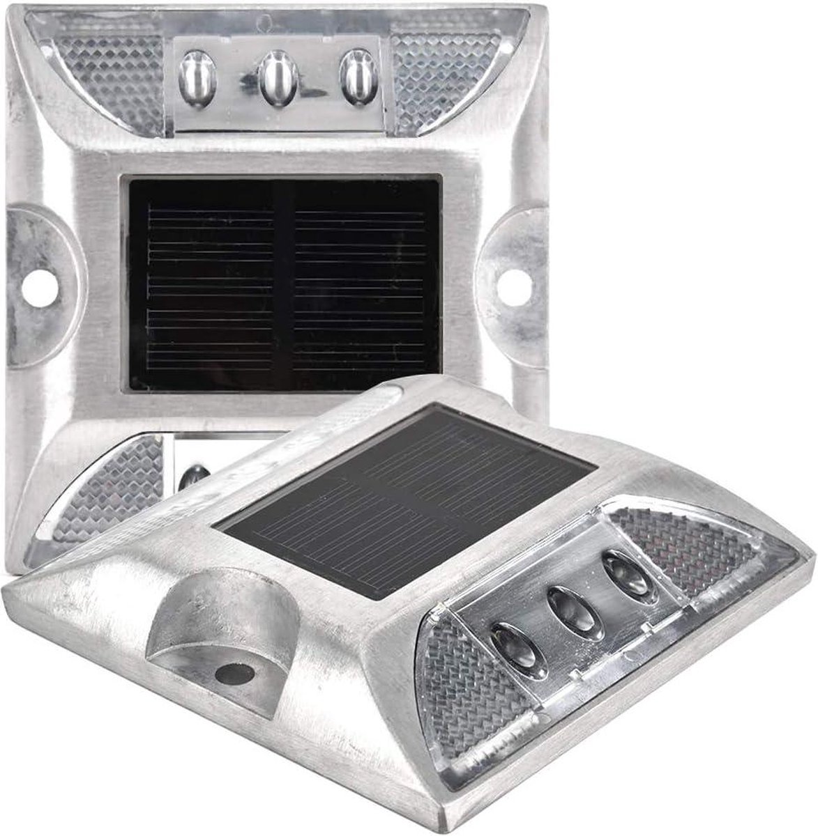 2 stuks led-lampen op zonne-energie - 6 leds - vloermarkeringslichten - waterdichte buitenverlichting voor weg - pad - dek - dock - oprit - tuin (wit licht)