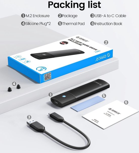 ORICO NVME SSD M.2 Type-C USB 3.1 Gen2 10Gbps Transparant Externe ORICO NVME SSD M.2 Type-C USB 3.1 Gen2 10Gbps Transparant Externe