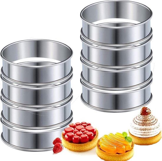 Engelse muffinringen, ringen van roestvrij staal, taartringen om te bakken, ronde cake met antiaanbaklaag, dubbel gerold, metalen bakvorm voor het maken van desserts (8 cm