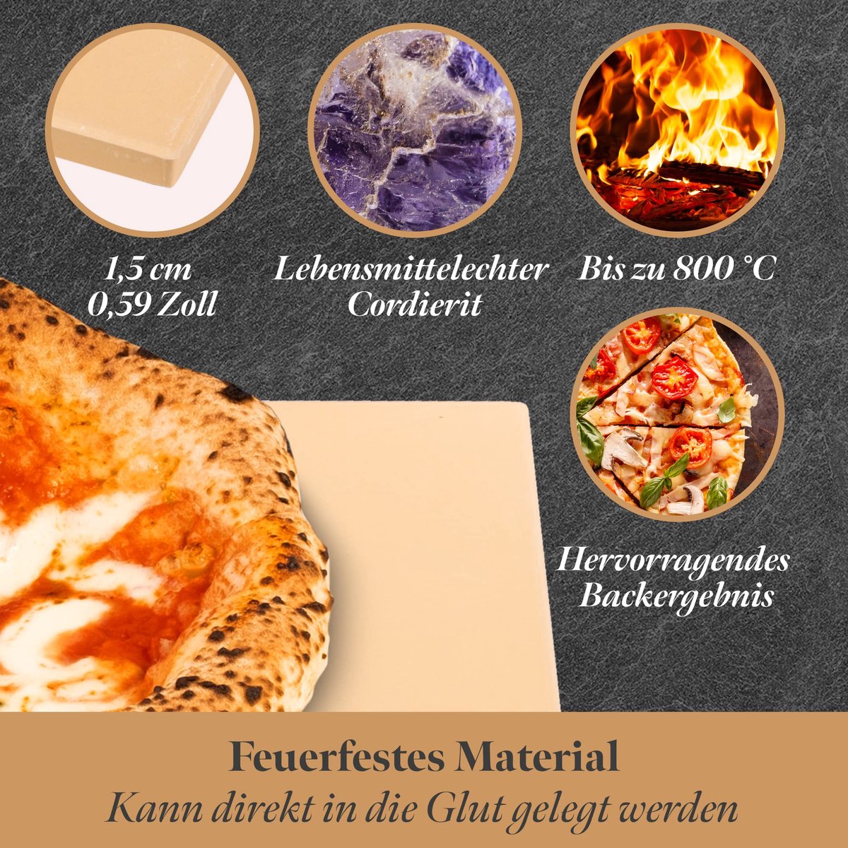 Pizzasteen Kit met Bamboe Houten Peddelen - 38x30cm - Cordieriet