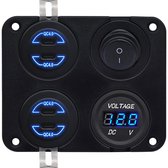 ProRide 12V USB C Autolader 4 Poorten - 30W/QC4.0 - Voltmeter en Schakelaar - Vierkant inbouw paneel
