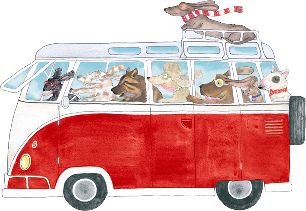 Rode Camper muursticker 48 cm | Voor Baby- & Kinderkamer | Geproduceerd in NL | Eigen Ontwerp | Hartendief Design | Muursticker | Sticker voor muur | Decoratiesticker | Herbruikbaar | Geprint op herplaatsbare stickerfolie