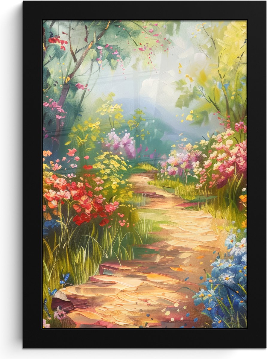 FrameYourWall Poster in lijst - Fotolijst 20x30 cm - Posters - Natuur - Landschap - Bloemen - Kleurrijk - Posterlijst zwart - Decoratie - Wanddecoratie woonkamer - Muurdecoratie slaapkamer Bloemen landschap