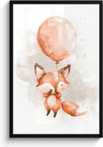Poster in lijst - Fotolijst 60x90 cm - Posters - Vos - Pastel kleuren - Dier - Posterlijst zwart - Kamer decoratie - Wanddecoratie kinderkamer - Muurdecoratie babykamer