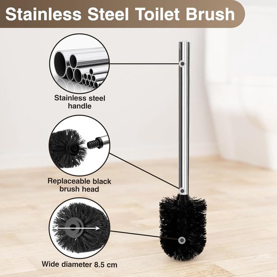 Staande toiletrolhouder met borstel zilver staal SOACHA | Gratis Levering