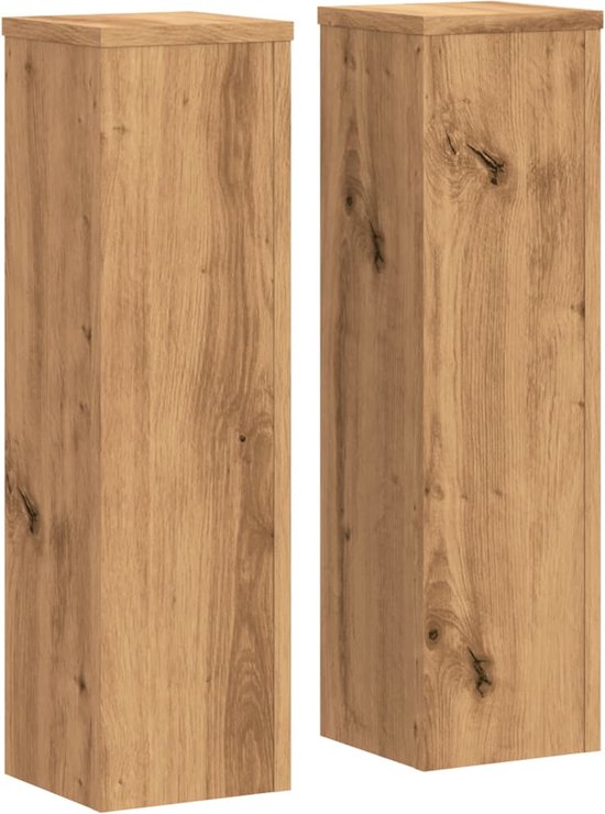 vidaXL - Plantenstandaards - 2 - st - 17x17x60 - cm - hout - artisanaal - eikenkleurig