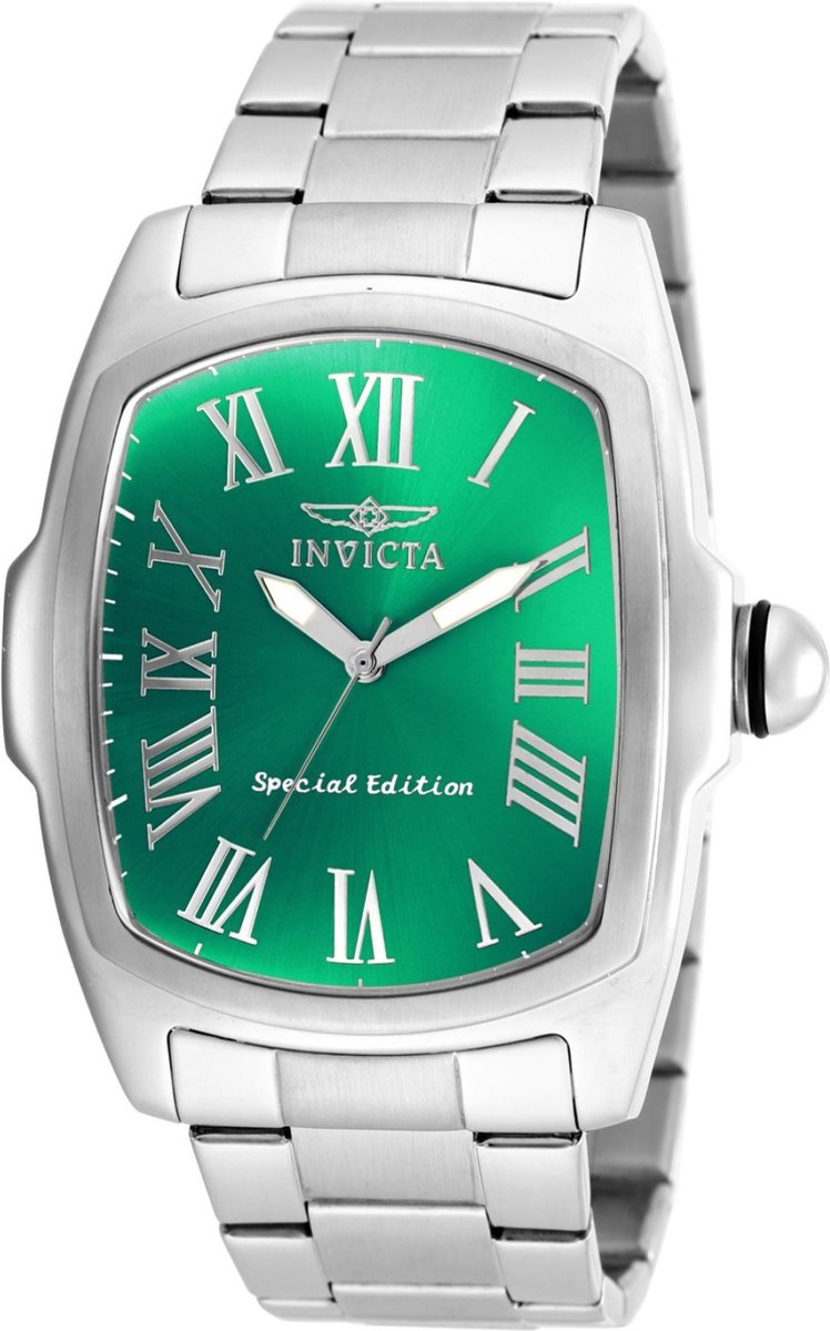 Invicta Lupah 18655 Heren Horloge - Waterdicht - Analoog - Quartz Uurwerk - Roestvrij Staal met groene Wijzerplaat -47mm