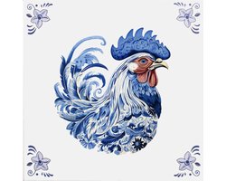 Delfts blauw tegeltje met haan - delfts blauw wandbord - delftsblauw - hollandse cadeautjes - wanddecoratie - decoratieve accessoires