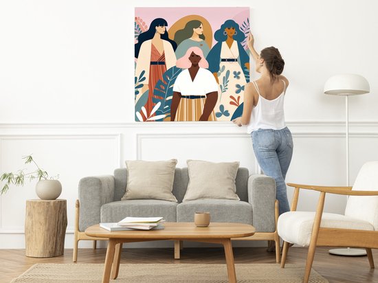 Modern dikke dames schilderij | Volumineuze dames in hedendaagse kunst: een moderne ode aan schoonheid | Kunst - 100x100 centimeter op Canvas | Foto op Canvas