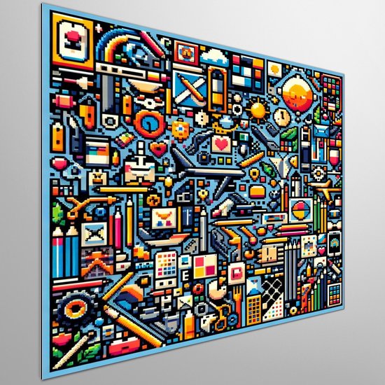 Pixel art relief schilderij | Pixelated verbeelding in reliëf: een kunstzinnig pixelavontuur met diepte | Kunst - 80x80 centimeter op Dibond | Foto op Dibond