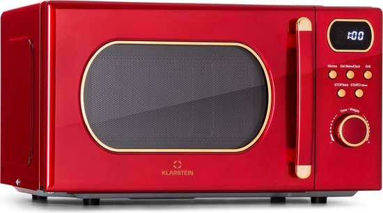 Klarstein magnetron met Grill, 800 Watt magnetron klein, 3 in 1Edelstahl magnetron rood, Kleine 20 Liter magnetron met ontdooi en Pizzafunktion, Drehteller, Platzsparend, Einfach zu Bedienen - voor Keuken - Bruin - Microwave