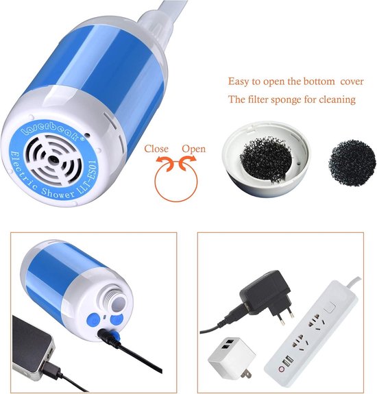 Draagbare Elektrische Douche Outdoor Camping Zwemmen Draagbare Douchekop Huisdier Douche Auto Wasmachine Met Slang Baden Tool Reizen Caravan,Blue
