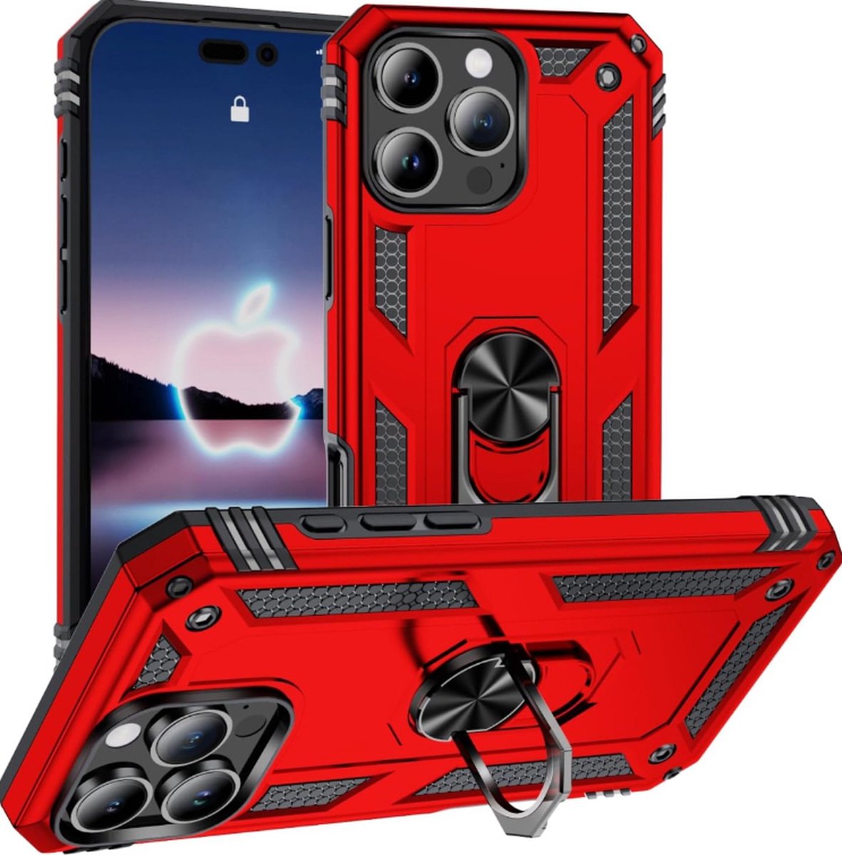 Cityhoesje – Armor Kickstand – Ring BackCover – iPhone 16 ProMax – Rood