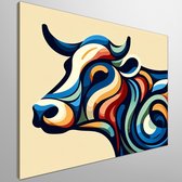 Abstract koeien schilderij | Bonte boerderijtaferelen: een kunstzinnig abstract spektakel van koeien | Kunst - 40x40 centimeter op Canvas | Foto op Canvas