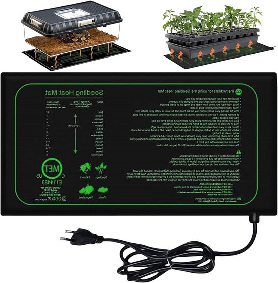 Tapis Chauffant Avec Thermostat Numérique 50W 25x52,5 Cm - Idéal Serres Semis Et Germination Plantes