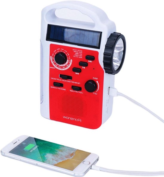 Handcrank Radio Overlevingsradio Met Zonne-energie & Handcrank – Noodradio Met Zaklamp én Telefoonlader (2000mAh) Voor Buiten & Noodgevallen 2000 MAh Noodradio IPX3