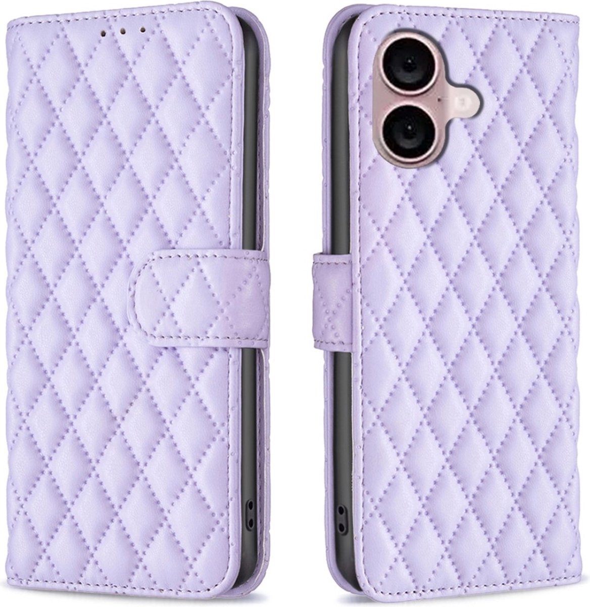BINFEN Hoesje - Geschikt voor iPhone 16 Hoesje - BINFEN Rhombus Book Case - Lavendel