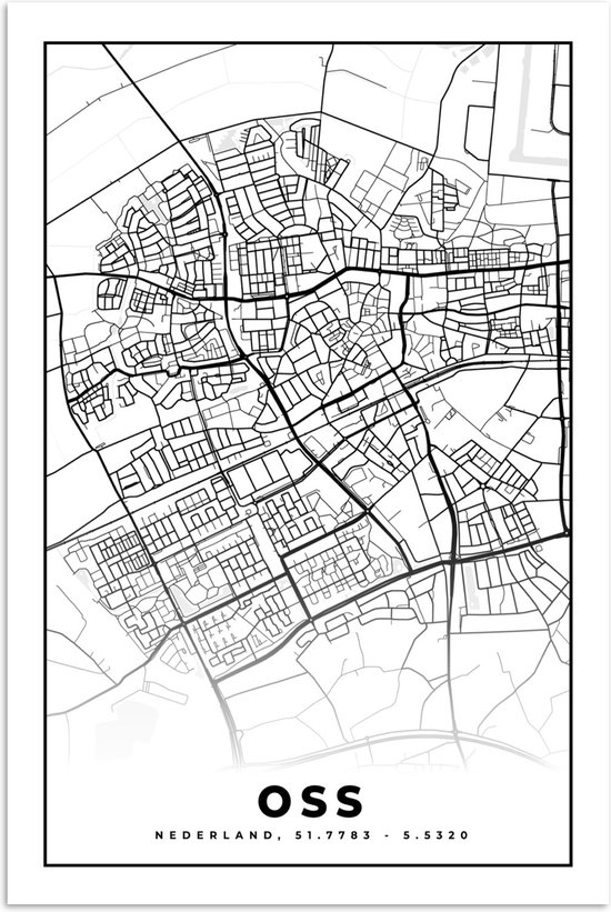 Affiche Carte - Oss - Zwart - Wit - 40x60 cm