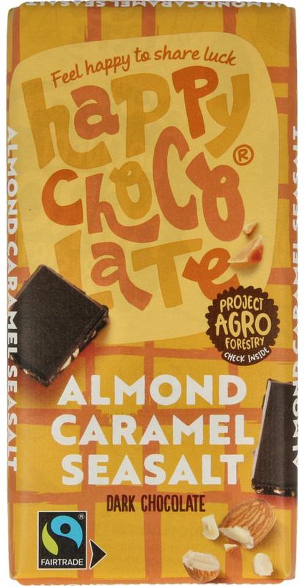 Goedkoopste Happy Chocolate Puur amandel karamel zeezout 100 gram