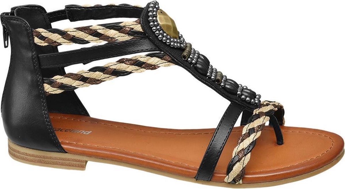 Graceland Dames Zwarte sandaal geweven bandjes - Maat 42 | bol.com