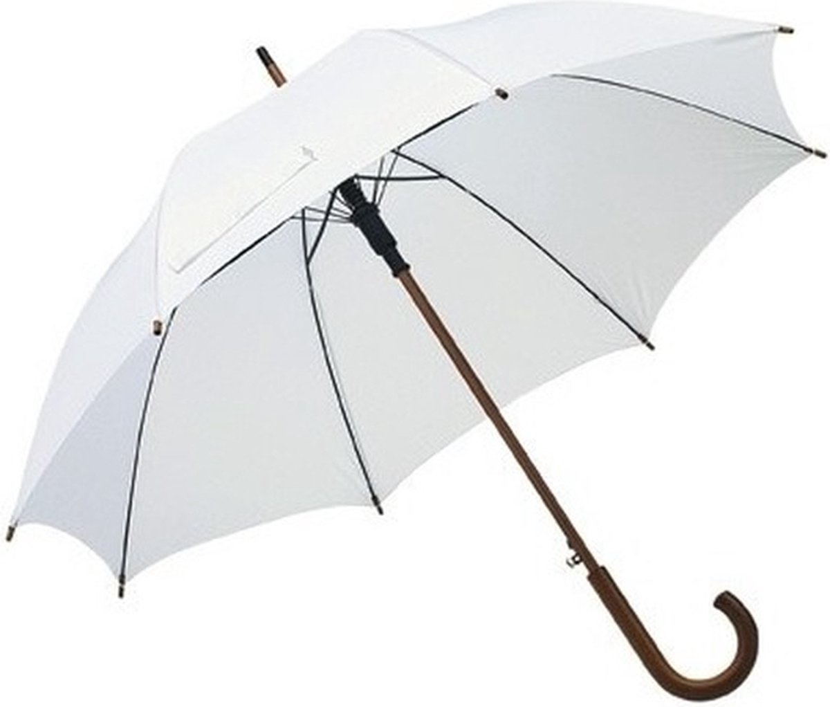 Witte basic paraplu 103 cm diameter met houten handvat - Paraplu - Regen