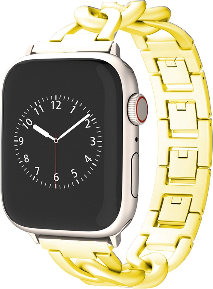 By Qubix - Metalen quick-release ketting band - Goud - Geschikt voor Apple watch 44mm / 45mm / 46mm / 49mm (Ultra 1,2 en 3)
