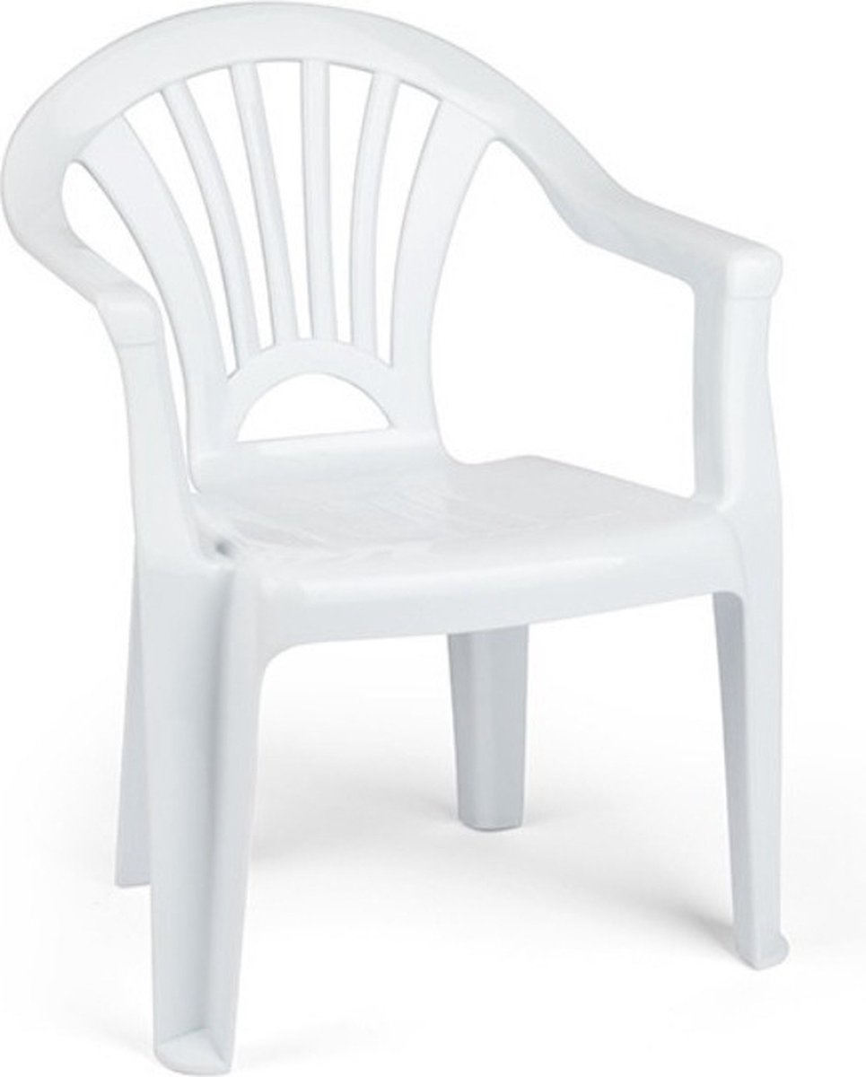 2x stuks kinder stoelen 50 cm - Wit - Tuinmeubelen - Kunststof binnen/buitenstoelen voor kinderen