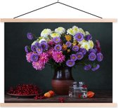 Porte-affiche avec affiche - Affiche scolaire - Chrysanthèmes - Couleurs - Nature morte - 120x90 cm - Lattes vierges