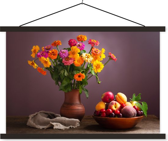 Porte-affiche avec affiche - Affiche scolaire - Nature morte - Été - Couleurs - 90x60 cm - Lattes noires