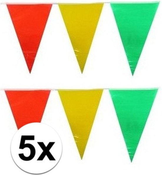 Decoratie slingers vlaggenlijn - 5x - geel/rood/groen - 10 meter - Carnaval slinger - limburg/maastricht - versiering