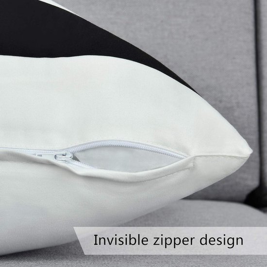 Set van 2 gestreepte kussenslopen zachte decoratieve kussenovertrekken met ritssluiting voor bank slaapkamer - 30 x 50 cm - zwart-wit kussensloop 30x50