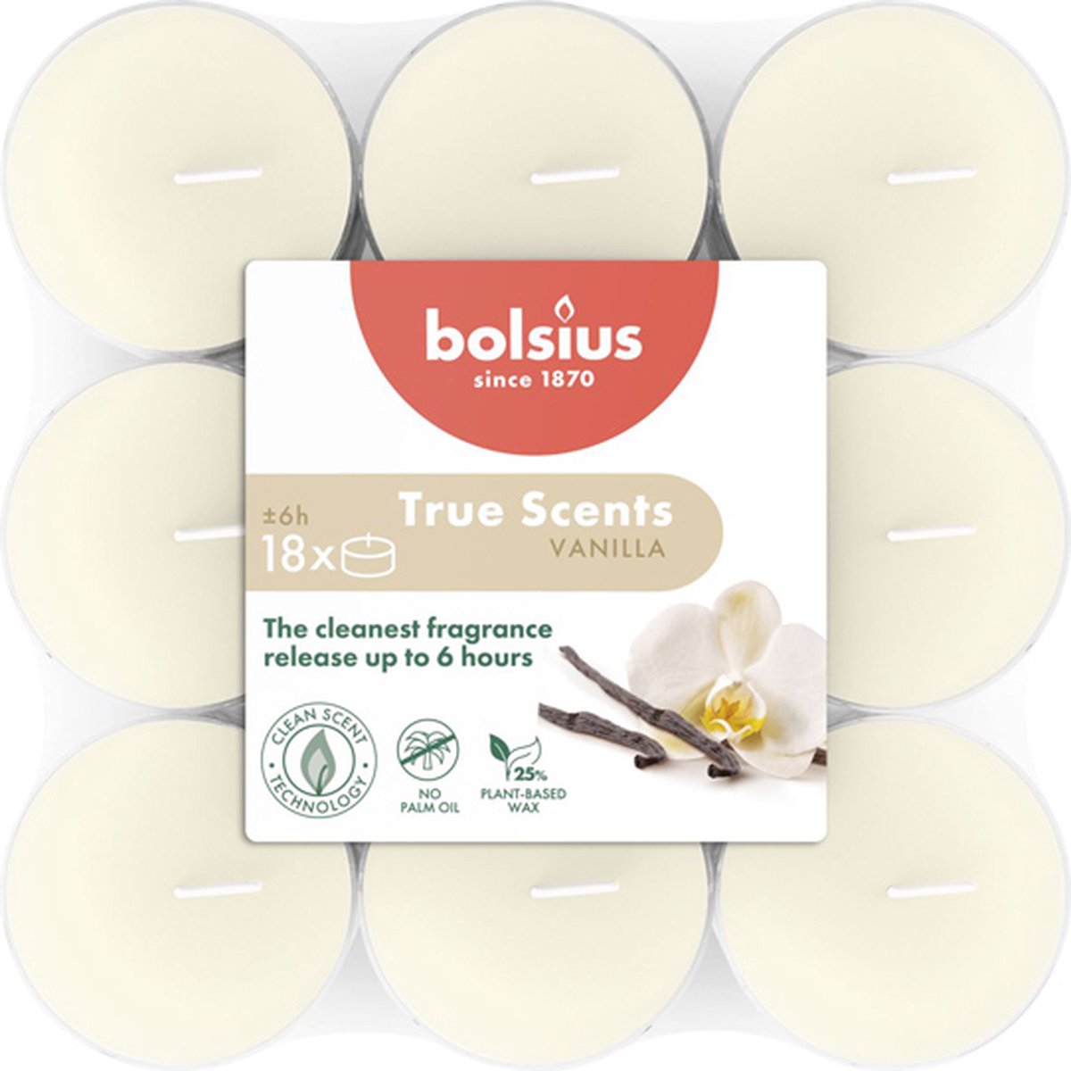 108 stuks Bolsius vanille - vanilla geurtheelichtjes (6 uur) clear cups True Scents