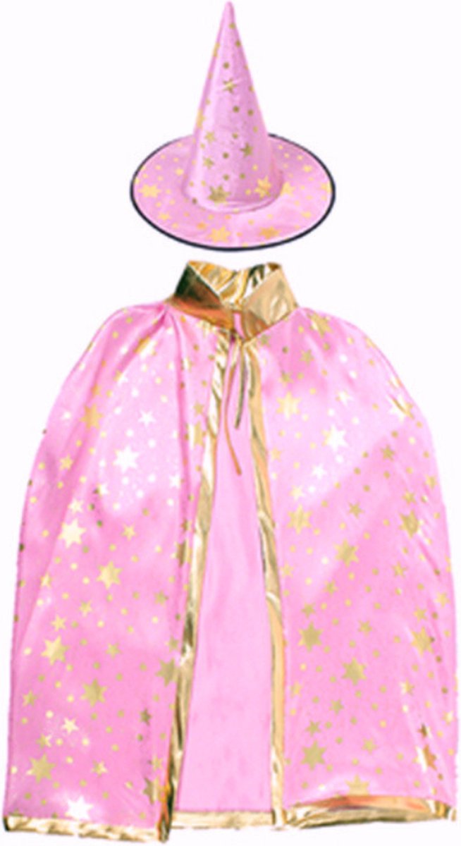 Joya Kids® Tovenaars Cape en Hoed Roze | Halloween Verkleedset als Tovenaar | Verkleedkleding | Cape en Muts set Merlijn | Roze — afbeelding 6
