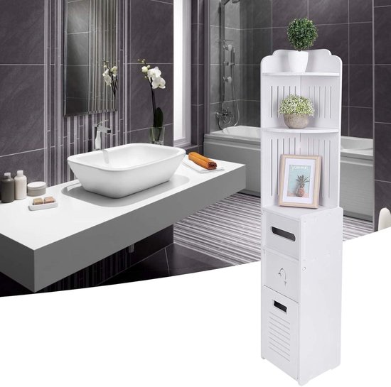 Badkamerkast Op De Vloer – 2 Lades – 89 Cm Hoog – Witte Opbergkast Voor Hoek Of Kleine Ruimte Multifunctioneel Rek Badkamerkast Op De Vloer – 2 Lades – 89 Cm Hoog – Witte Opbergkast Voor Hoek Of Kleine Ruimte Multifunctioneel Rek