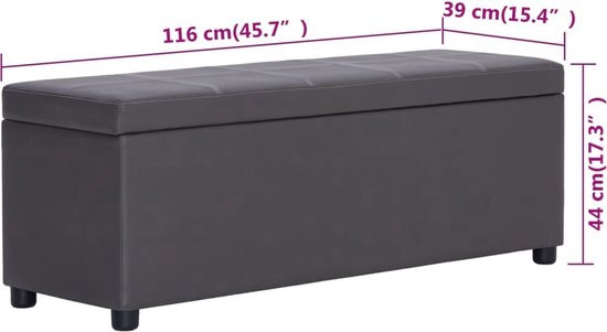 The Living Store Banc de rangement - Elegant - Banc - 116 x 39 x 44 cm - Grijs