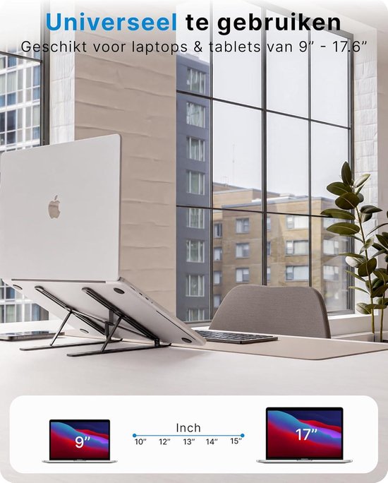 SODI Laptopstandaard, Opvouwbare Aluminium Notebookstandaard, In Hoogte Verstelbare Laptopstandaard Met Geventileerde Koeling, Laptop Houder Voor MacBook Pro/Air, HP, Sony, Dell, Alle 10-16 Laptops