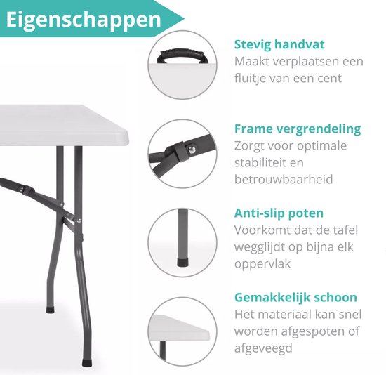 ADSafety Inklapbare Tafel - Campingtafel - Klaptafel - Vouwtafel Buiten - Tuintafel - 180 x 74 x 74 cm - Wit van ADSafety — afbeelding 3