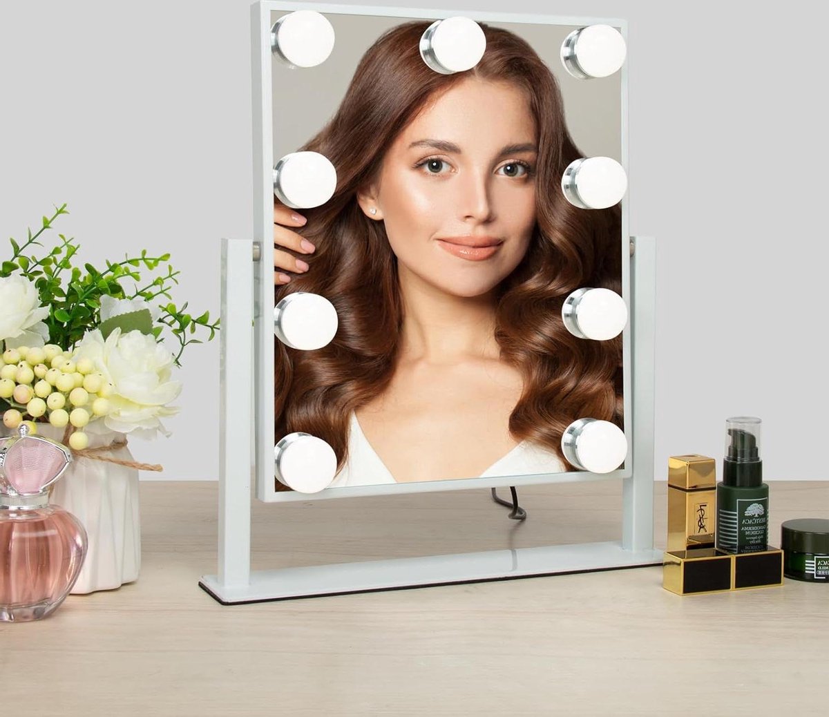 Make-up spiegel Verlichting Hollywood Spiegel 3 Lichtkleuren Duurzame Make-uptafelspiegel USB Aanraakbedien 25 x 30 cm