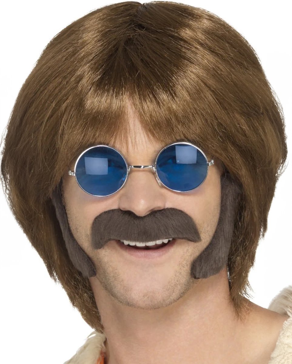 Smiffys - Hippie Disguise Set Snor - Bruin