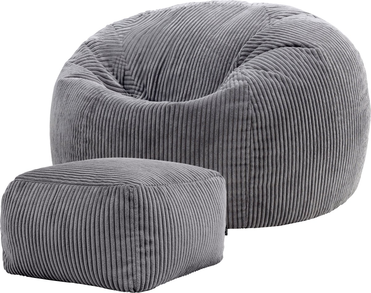 Green Bean© Zitzak met rugleuning 80 x 80 x 90 cm - gamingstoel met 230 l vulling corduroy - Bean Bag vloerkussen lounge zitkruk relaxstoel gamer gamingstoel lichtblauw