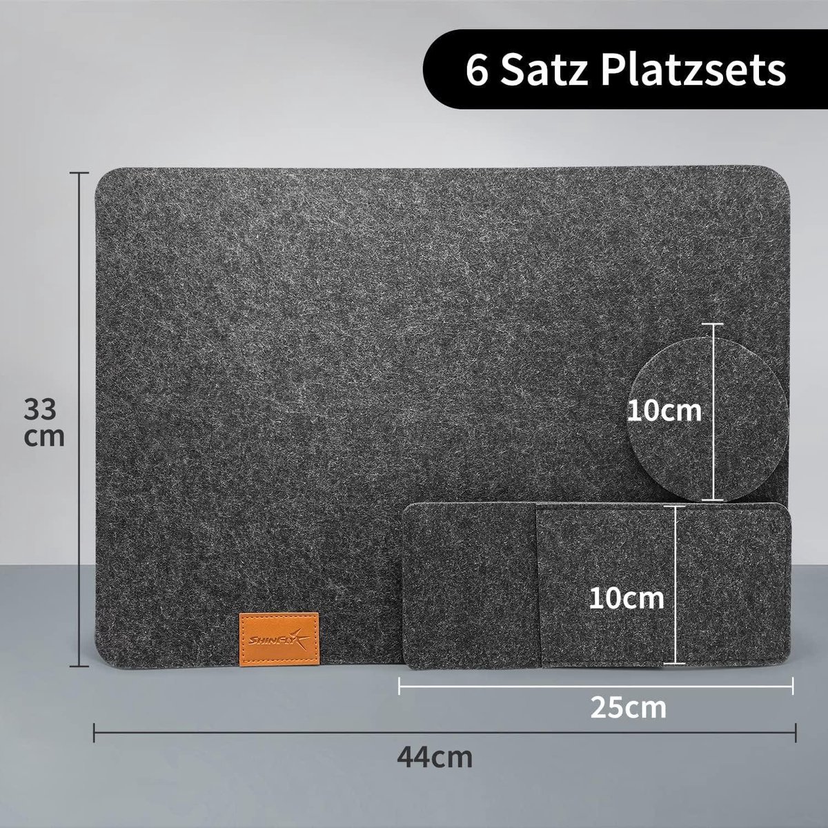 Vilten placemats set van 18 stuks - 6 placemats antislip tafelmatten 44 cm x 30 cm x 3 mm - antraciet — cadeau in Wonen & Interieur - foto 7