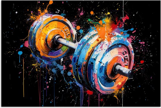 Poster 90x60 cm - Graffiti - Sport - Fitness - Dumbbell - Gym - Posters - Wanddecoratie tienerkamer - Kamer decoratie voor tieners - Tiener jeugdkamer accessoires