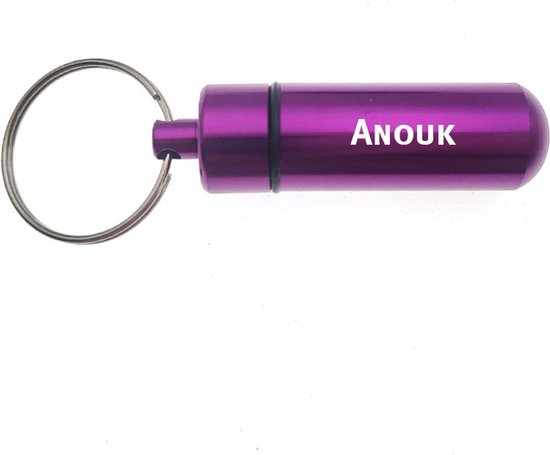 Porte-clés - Pilulier - Avec nom - Anouk - Médicaments - Étui d'identité - Violet