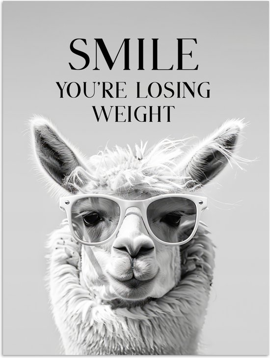 Poster 30x40 cm - Citations - Lama - Smile - Proverbes - Grijs - Posters - Décoration murale salle de bain - Décoration murale WC - Accessoires décoratifs - Décoration murale Toilettes