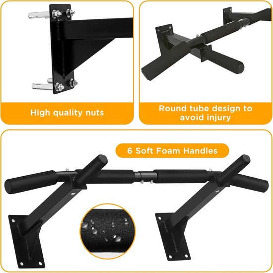 Optrekstang Deurkozijn - Belastbaar Tot 200 Kg - Geen Opbouw Nodig Voor Dips En Push Ups 20 Cm Hoger In Frame