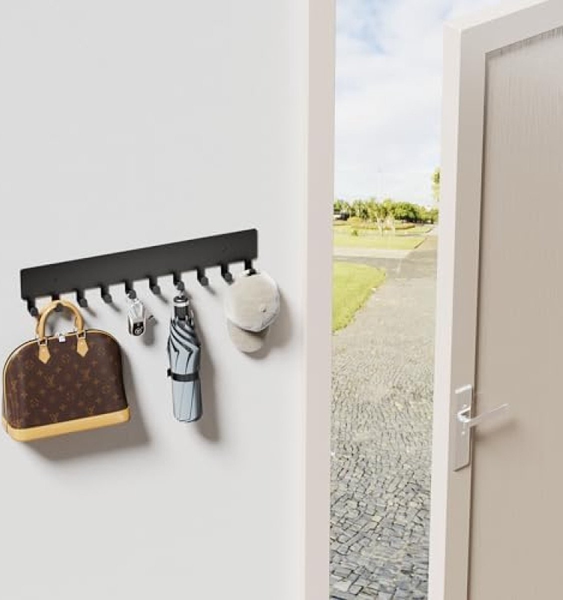 Wandhaak Met 7 Haken Sleutelhanger Aan De Muur – Zwarte Sleutelhouder Met 7 Haken, Voor Entree, Kantoor, Keuken (30x13 Cm) Zwarte Sleutelhanger Met Haken