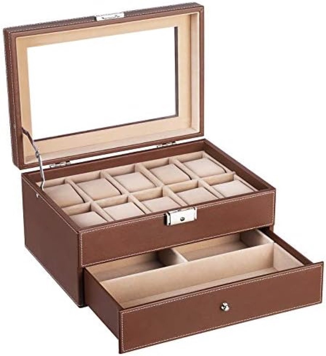 Uhrenbox voor 10 horloges met Ladekastje en Juwelendoos