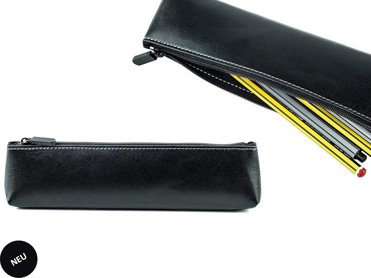 Veganistisch Eco-Kunstleer Pennenetui Met Ritssluiting - Klassiek Etui Voor Pennen En Potloden - Duurzaam Zwart - 22 x 55 cm
