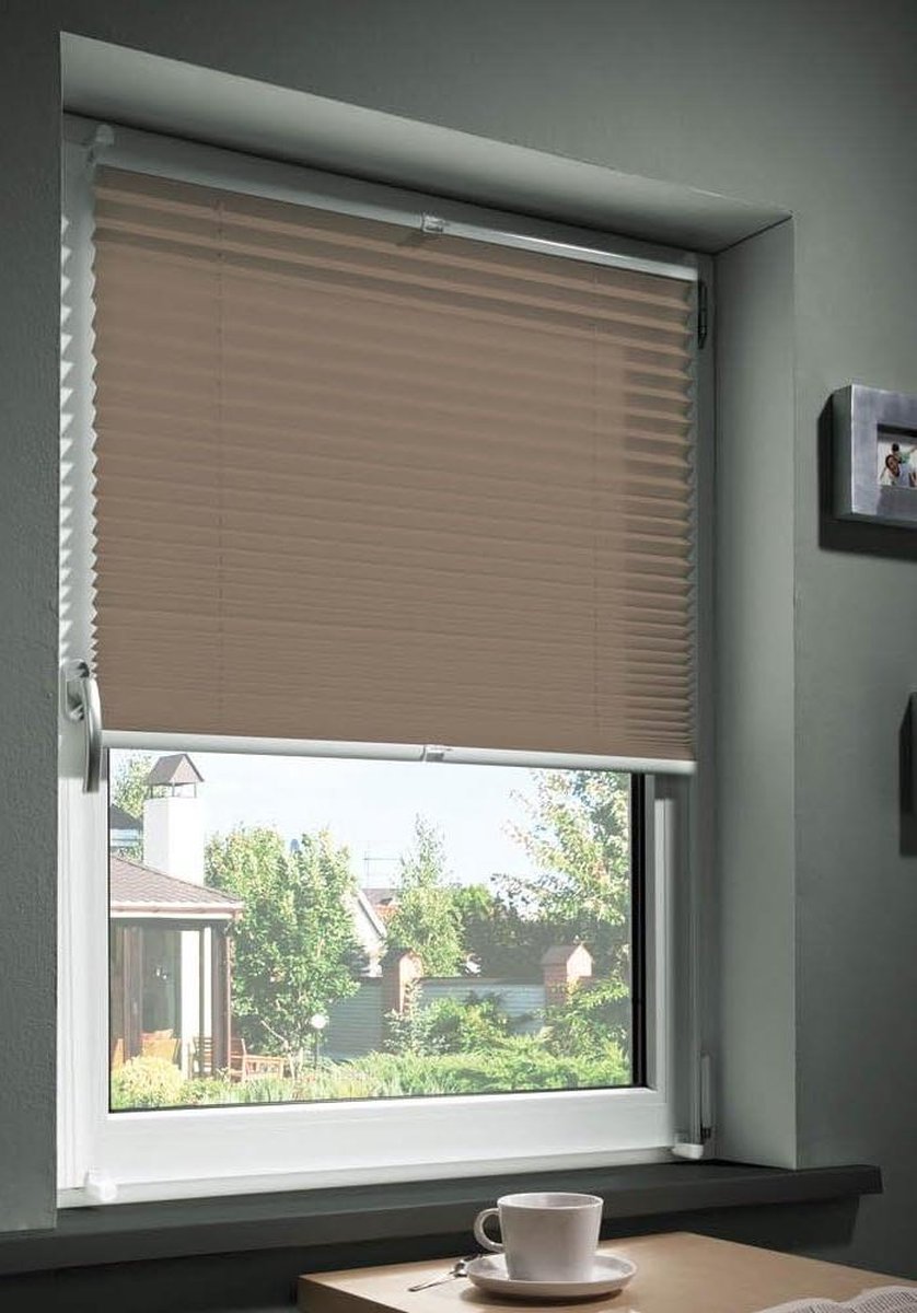 80x210 cm taupe Plissé jaloezie zonder boren - rolgordijn voor binnen incl. klemdragers - zonwering inkijkbescherming ramen deuren